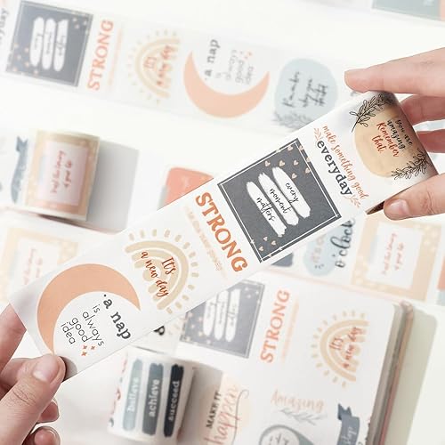 Miniatura 4 de WT Juego de calcomanías motivacionales Washi, 3 rollos, diseños originales, calcomanías inspiradoras de palabras con marco, cinta decorativa