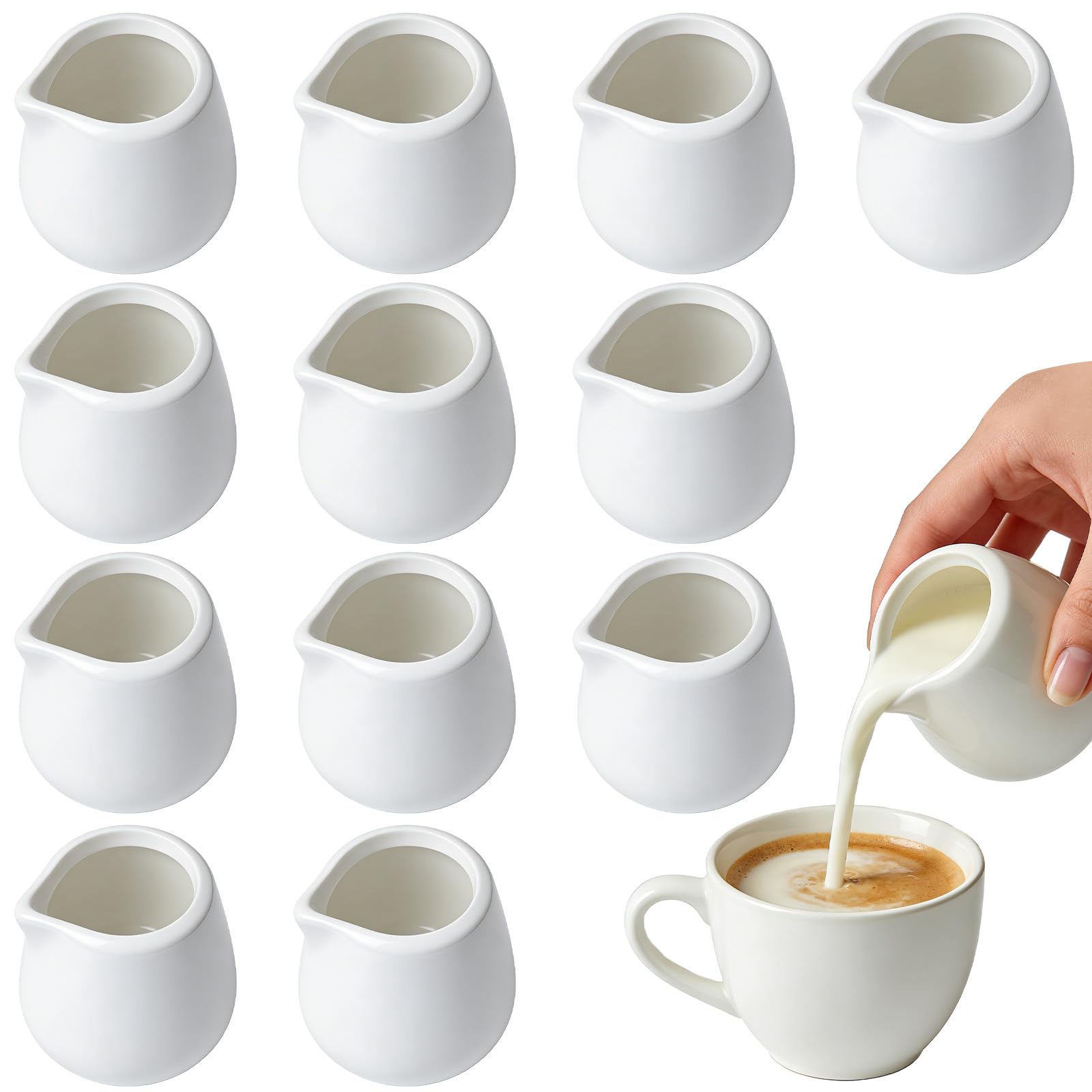 Brocca per latte in porcellana, 12 pezzi, 50 ml, piccola brocca per latte in ceramica, senza manico, per espresso, brocca per schiuma, mini brocca per cappuccino, latte, latte art, salse