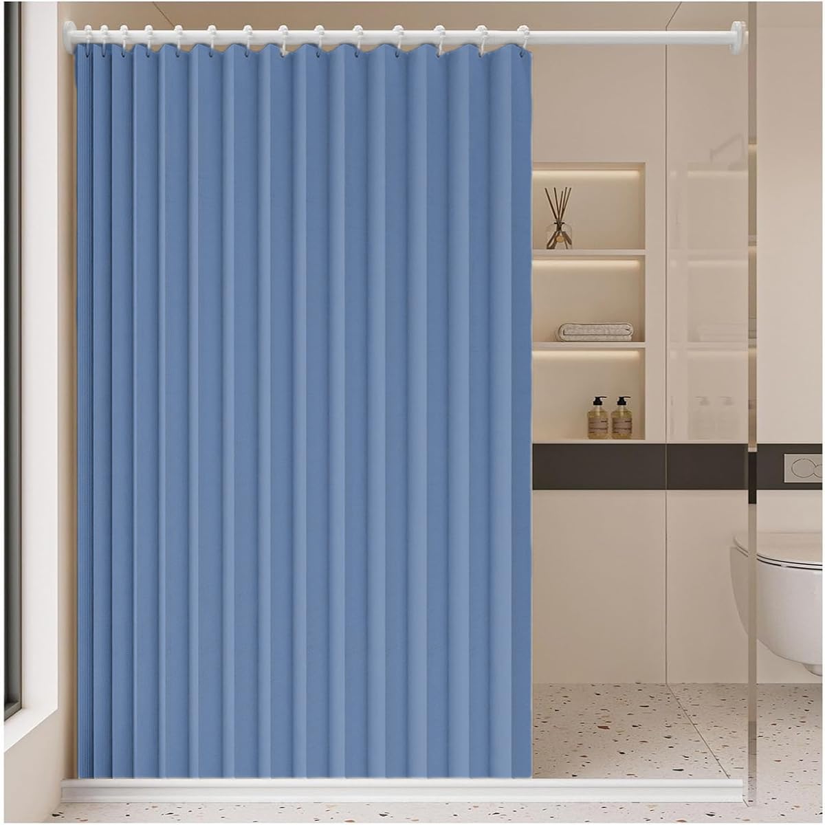 Single tree forest Magnetic waterproof foldable shower curtain, protect privacy, suitable for home partitions, bathrooms.- W180xH240cm-Dark Blue