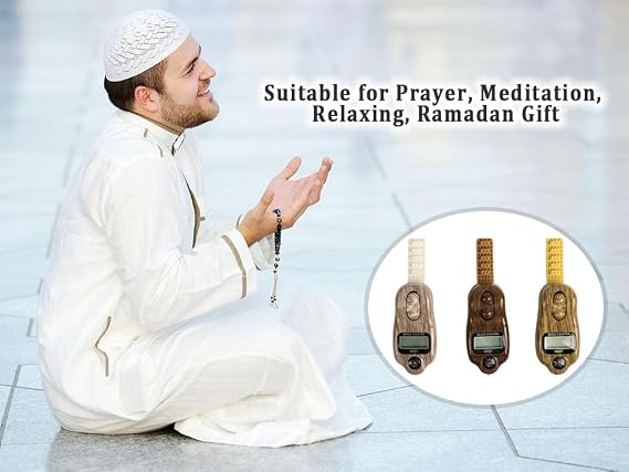 Digital Beads Counter, 3 Pieces Digital Tasbih Tally Counters, Resettable Finger Counter, Digital-Counter with Compass,Electronic Rotating Prayer Beads Counters,for Meditation,Muslim Prayer