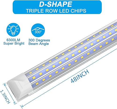 Miniatura 3 de CNSUNWAY - Luz LED de tienda de 4 pies, 48 W, 6300 lúmenes, 6500 K, superbrillante, tubo de luces LED T8, en forma de D, alto rendimiento, cubierta