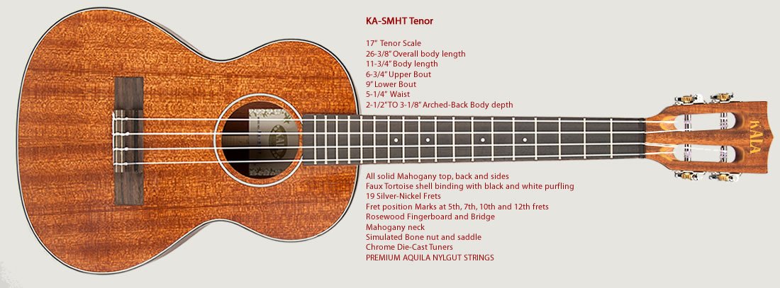 Kala Solid Mahogany Ukulele Tenore with an tenore Case (UC di t)