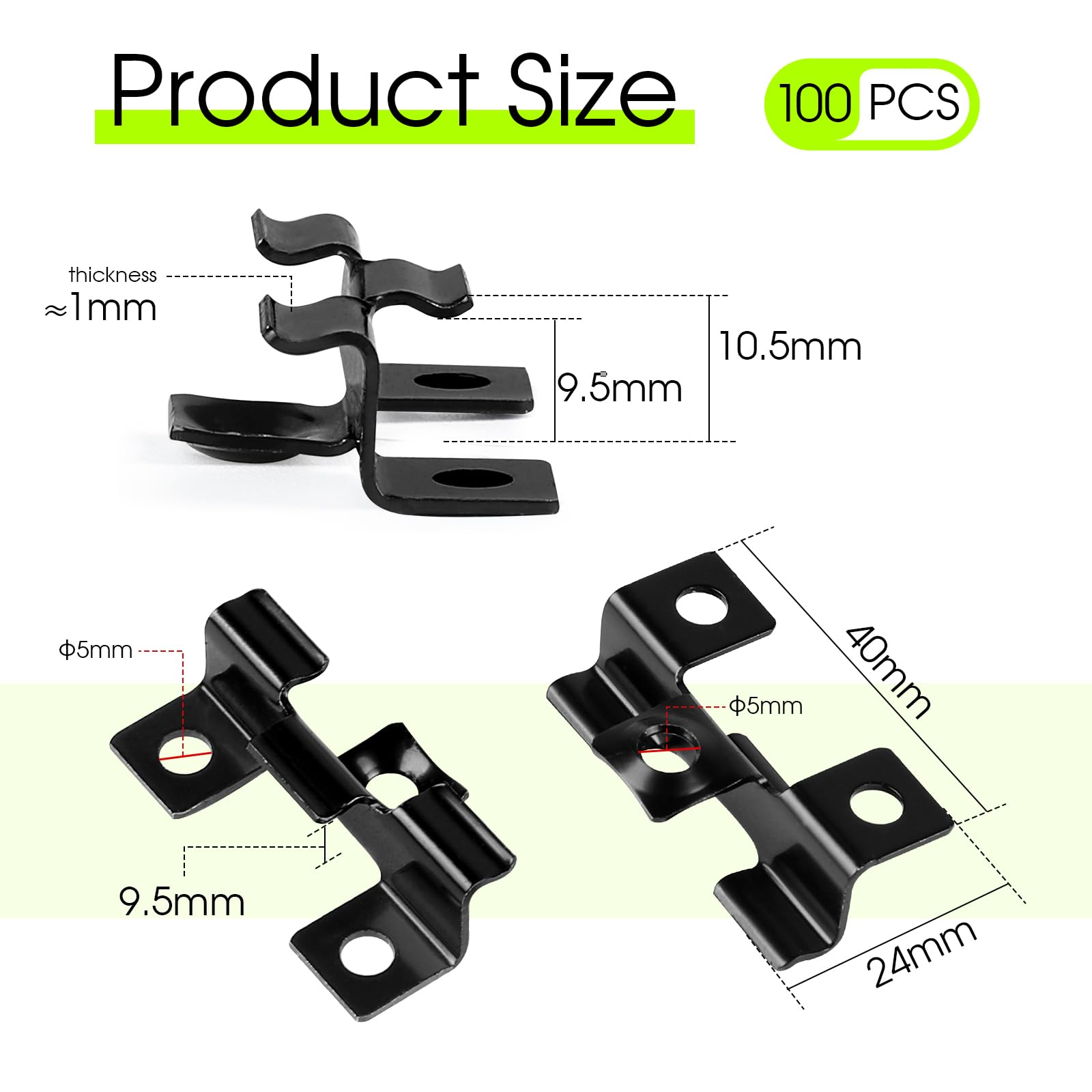 Lot de 100 Clips pour terrasse 9,5 mm Fermeture pour terrasse en WPC Pince pour terrasse en acier pour terrasse en composite Fixation invisible Agrafette de fixation Plage de serrage, Noir