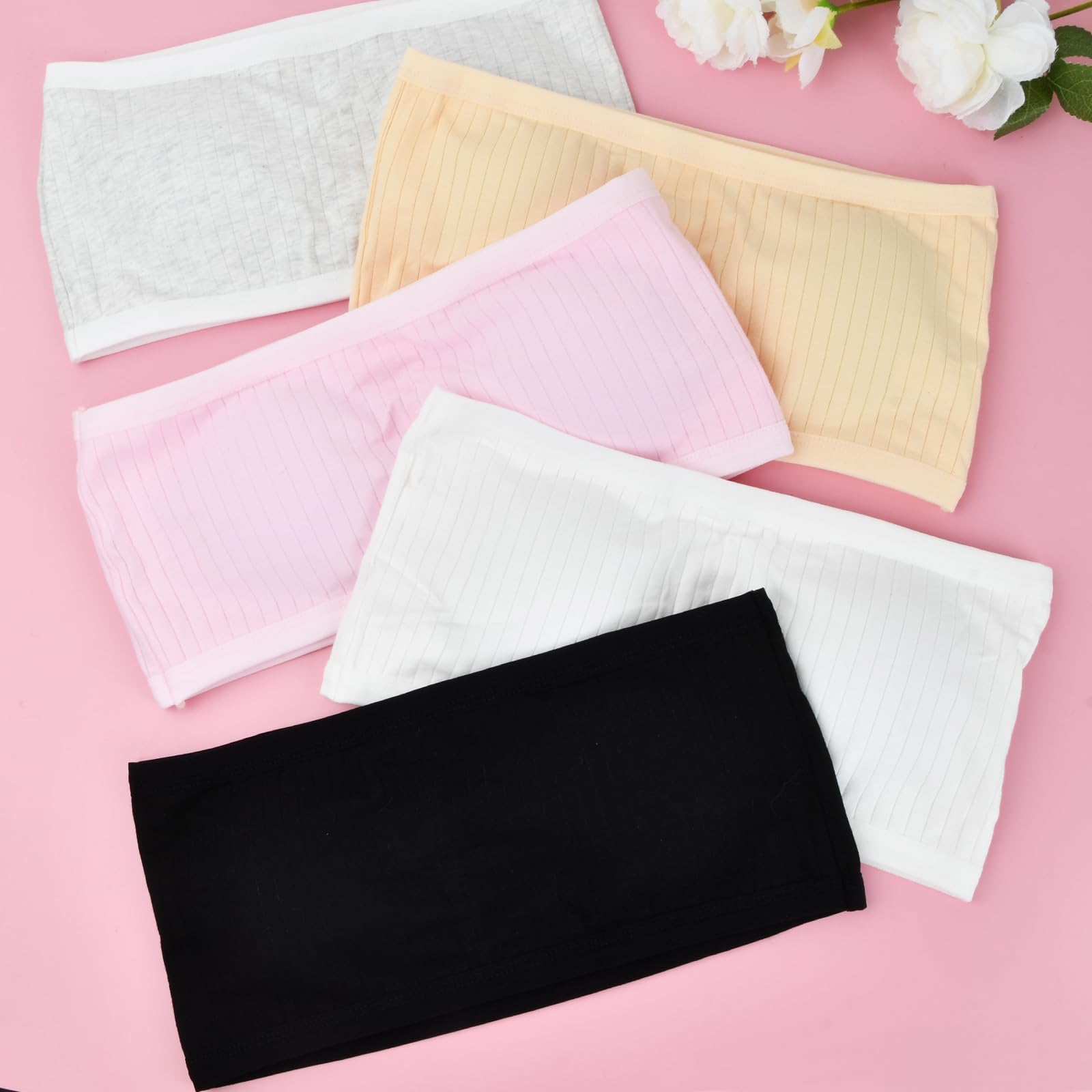 Amexo 5 Piezas Sujetador para Niñas Brasieres de Entrenamiento Ropa Interior Transpirable Sujetadores sin Costuras con Almohadillas Extraíbles lencería sin Rieles para Adolescentes Niñas 13-18 Años