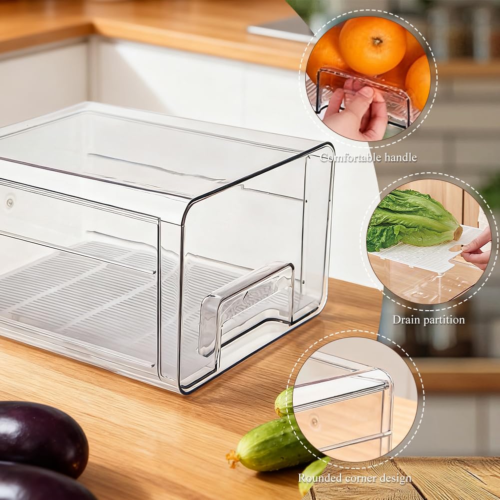 Organizer per frigorifero, cassetto [1 pezzo], estensibile e impilabile, per conservare alimenti, salsicce, contenitori trasparenti per cucina, frigorifero e armadietto