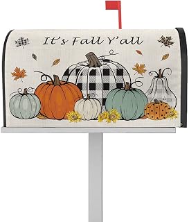 Mailbox Cover Magnetic Fall Thanksgiving Pumpkin Black Buffalo Check Mailbox Covers Standard Size 21x18in,Mailbox Covers Wrap Post Letter Box Cover for Garden Yard Maple Leaf Sunflower Vintage Linen