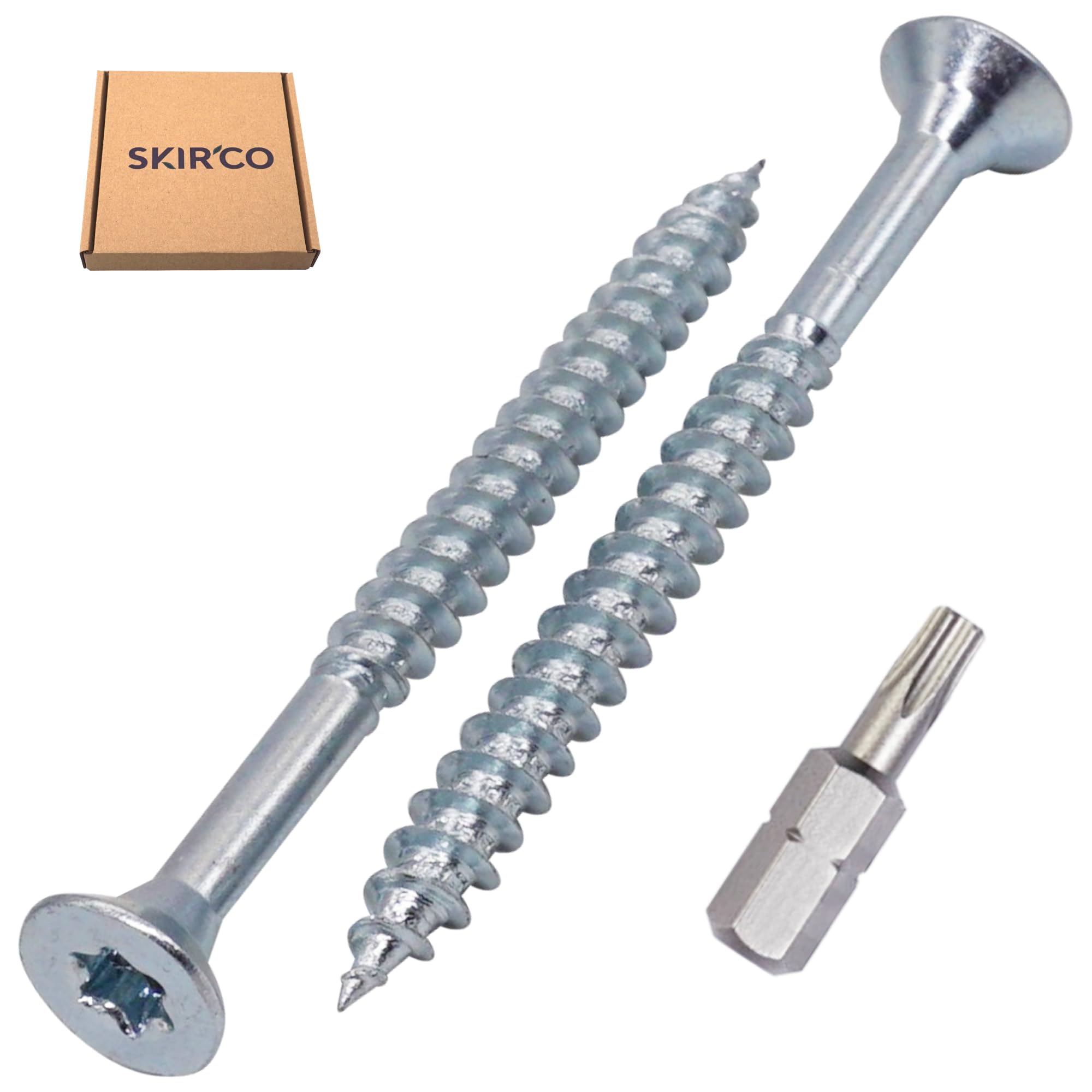 SKIR'CO (10 pcs) Zinc Plated Steel Wood Screws 6.0 x 70 mm, Torx Countersunk Head Screws, Chipboard Screws, Partially Threaded - Image 2