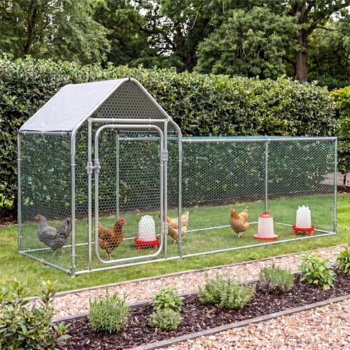 MELLCOM Outdoor Metal Chicken Coop 100x150x300cm Chicken Run for Yard with Protection Mesh Water-Proof Dach Walk-in Chicken House for Chickens Rabbits Duck