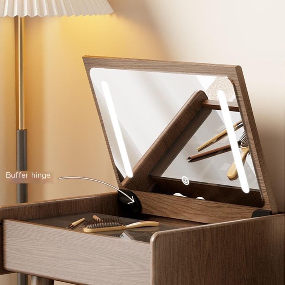 Schminktisch Schminktisch, Mini-Flip-Nachttisch, Aufbewahrungsschrank Vanity Table Set(Bruin)