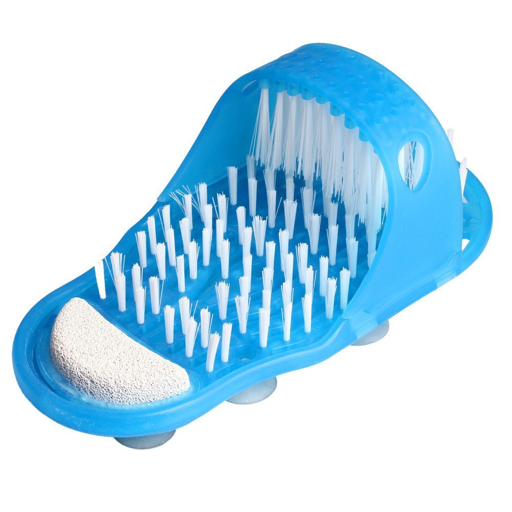 SWAMEY Easy Feet Manual Scrubber Brush Massager Shower Clean Blue Slippers for Foot