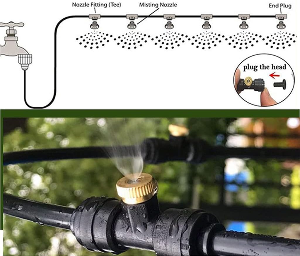 QFFL Trampoline Sprinkler, Outdoor Misting Cooling System, Brass Nozzles, Fan Mist Kit, for Garden, Greenhouse, Yard, Waterpark (Size : 18m)