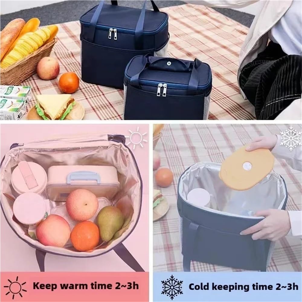 Torba Bento z izolacją termiczną o dużej objętości, przenośna folia aluminiowa pogrubiona studencka torba termoizolacyjna na lunch (L granatowa)