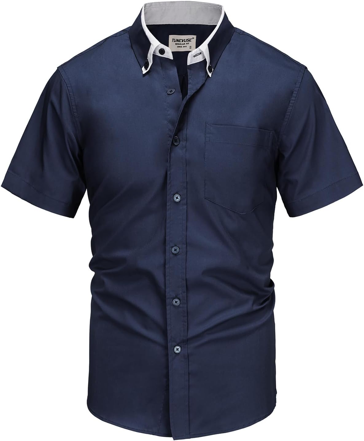 TUNEVUSE Mens Short Sleeve Dress Shirt Solid Casual Button Down Shirts Tops with Pocket for Summer Business Wedding - Image 4