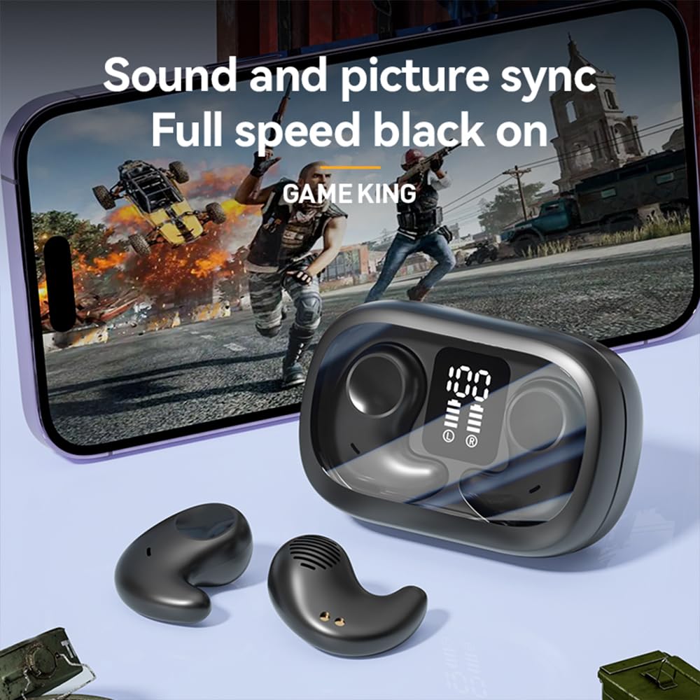 Piluyaa Auriculares para dormir con Bluetooth ligeros, mini tapones invisibles para los oídos, diseño pequeño para dormir de lado, tiempo de reproducción de 58 horas con funda de carga, llamadas
