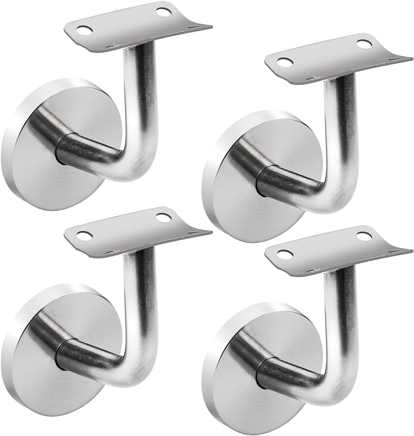 LONGINTO 4 Pieces Support Wall Mounted Handrail Brackets, Stainless Steel Banister Rail Brackets for Stairs, Handrail Holder with Cover Rosette for Indoor and Outdoor