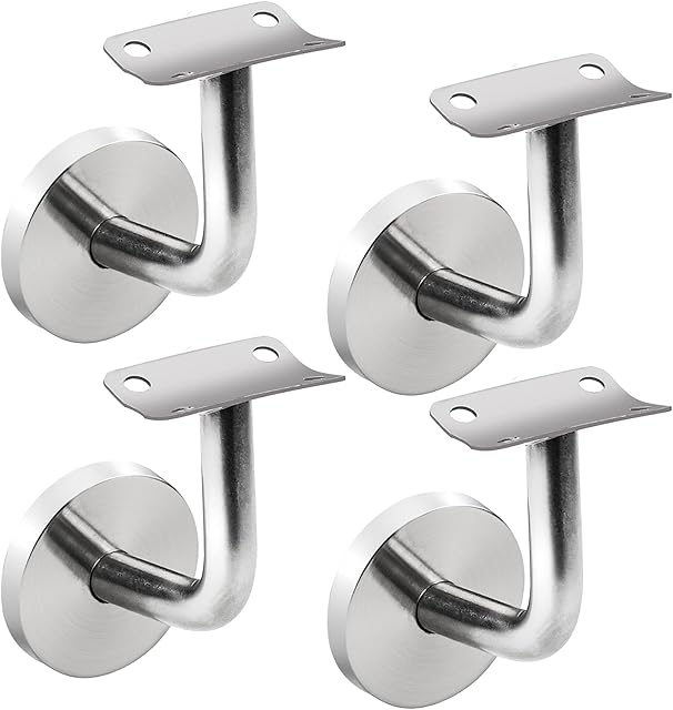 4 Pieces Support Wall Mounted Handrail Brackets, Stainless Steel Banister Rail Brackets for Stairs, Handrail Holder with Cover Rosette for Indoor and Outdoor