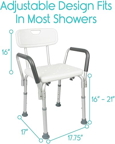 Miniatura 5 de Silla de ducha con respaldo Vive, silla para tina con asas para minusválidos, discapacitados y personas mayores asiento para tina con asas médicas