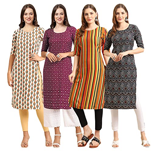 Image of Pinkmint Women's Crepe Digital Print Straight Kurta [Pack of 4]