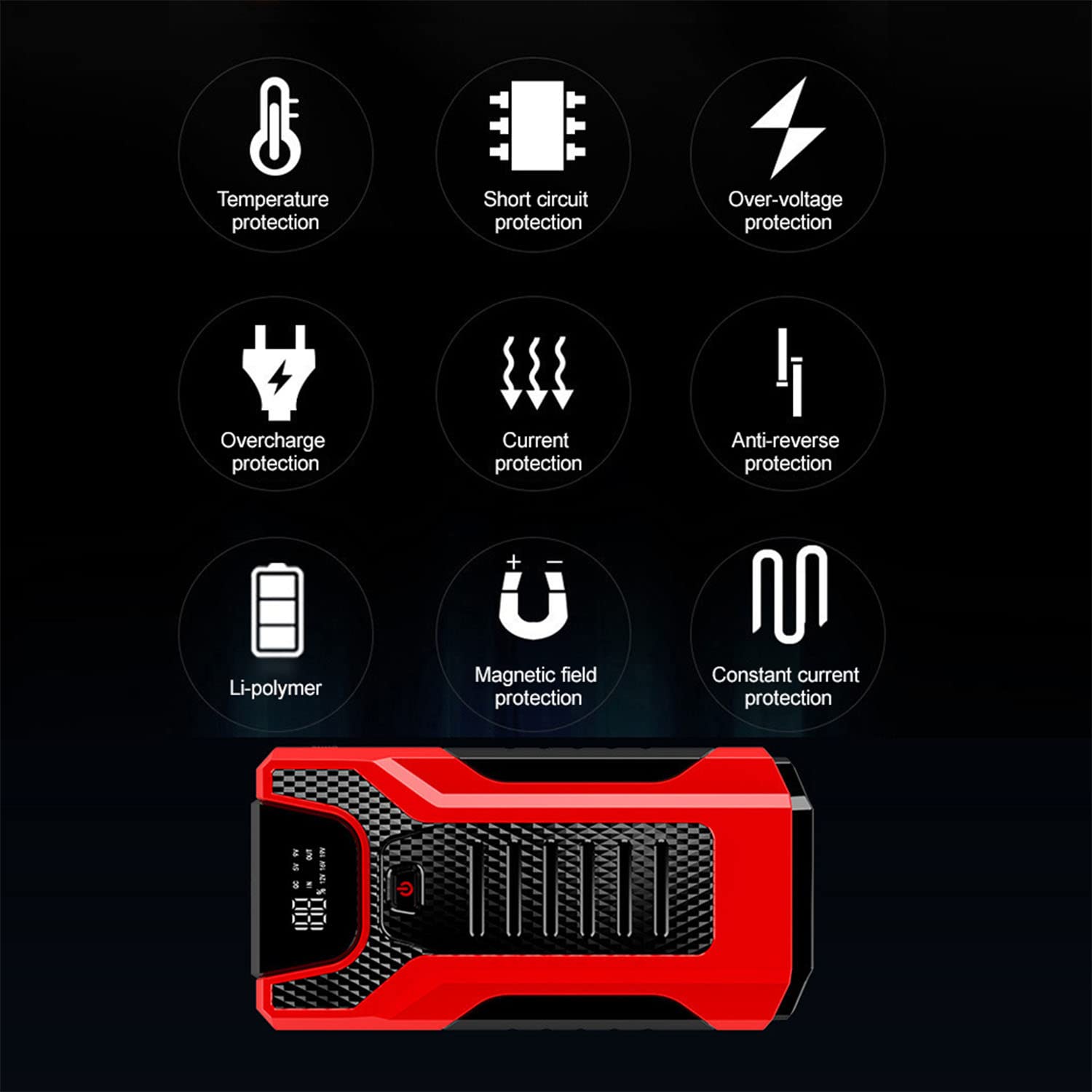 Arrancador de batería de Coche, 1000 A, 28 000 mAh, portátil, 12 V, para Motores de Gasolina de hasta 6 L y diésel de 4 L, con Pinzas Inteligentes.