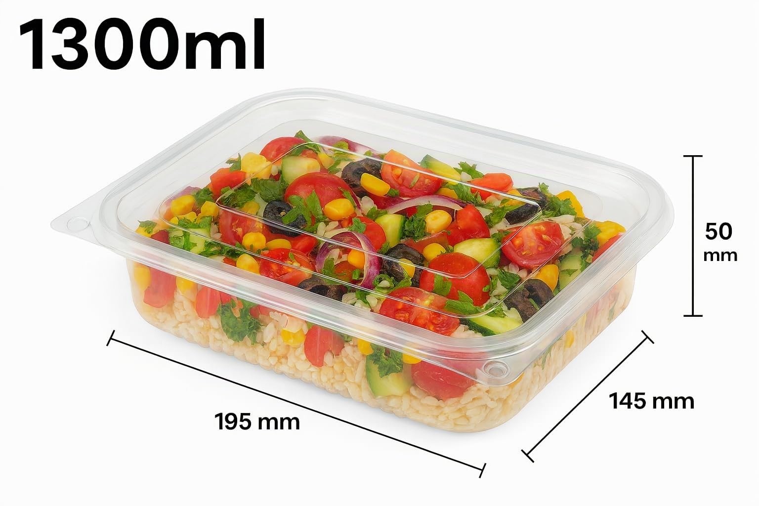 Generico set Vaschette per Alimenti con Coperchio attaccato Trasparenti in Pet VARIE MISURE Contenitori per Alimenti Riutilizzabili Chiusura ermetica (200 pz 195x145x50 mm 1300ml)