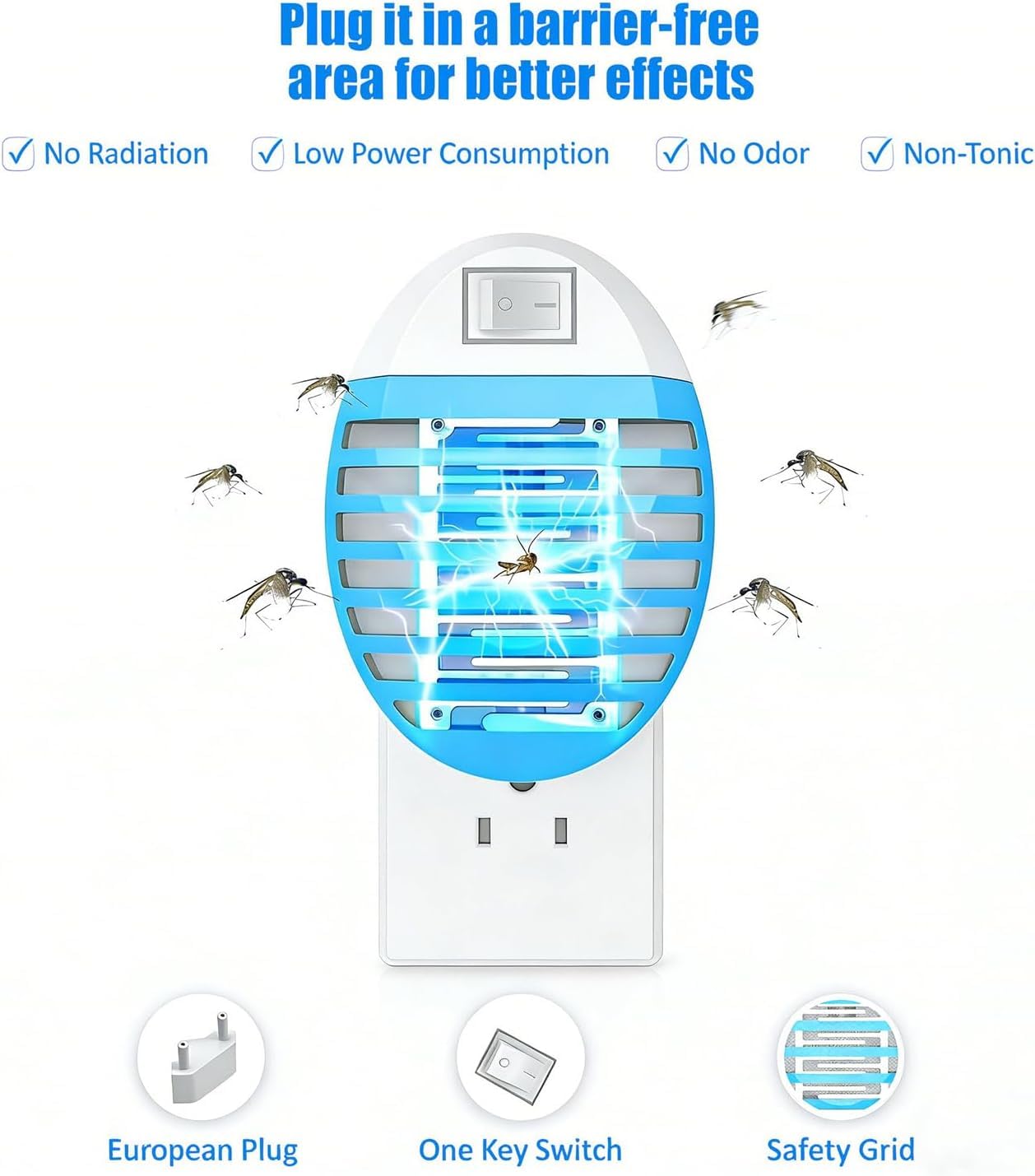 AILEDA Lámpara antimosquitos, 4 unidades, exterminador de insectos eléctrico, enchufe repelente de mosquitos, inodoro, no tóxico, trampas portátiles para dormitorio, sala de estar, oficina, cocina
