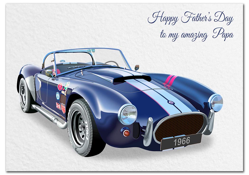 Extra Large Happy Father’s Day Card to Papa - XL Big thick A4 Size Greeting - Cobra Vintage Classic Car - Cool Vector Art - Unique Unusual Huge Good Wishes - UK Eco-Friendly