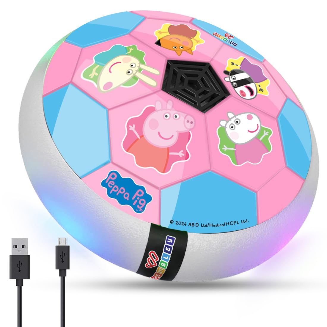 Wembley Peppa Pig Rechargeable Hover Football for Kids Toys for 2+ Years Old Boy | LED Light Air Football Soccer Ball with Soft Foam | Hover Ball Indoor Game Toys for Boys Girls Birthday Gift for Kids