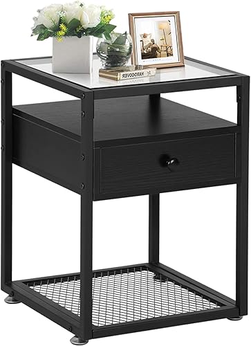 Miniatura 1 de VECELO Mesitas de noche modernas, cajón lateral, centro de entretenimiento multimedia con mesa auxiliar de sofá para sala de estar, dormitorio, sala