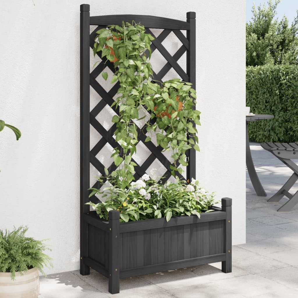 Macetero con enrejado negro de madera maciza de abeto, 55 x 29,5 x 110 cm, enrejado para plantas trepadoras, jardineras para jardín y terraza, ayuda para rosas o hiedra
