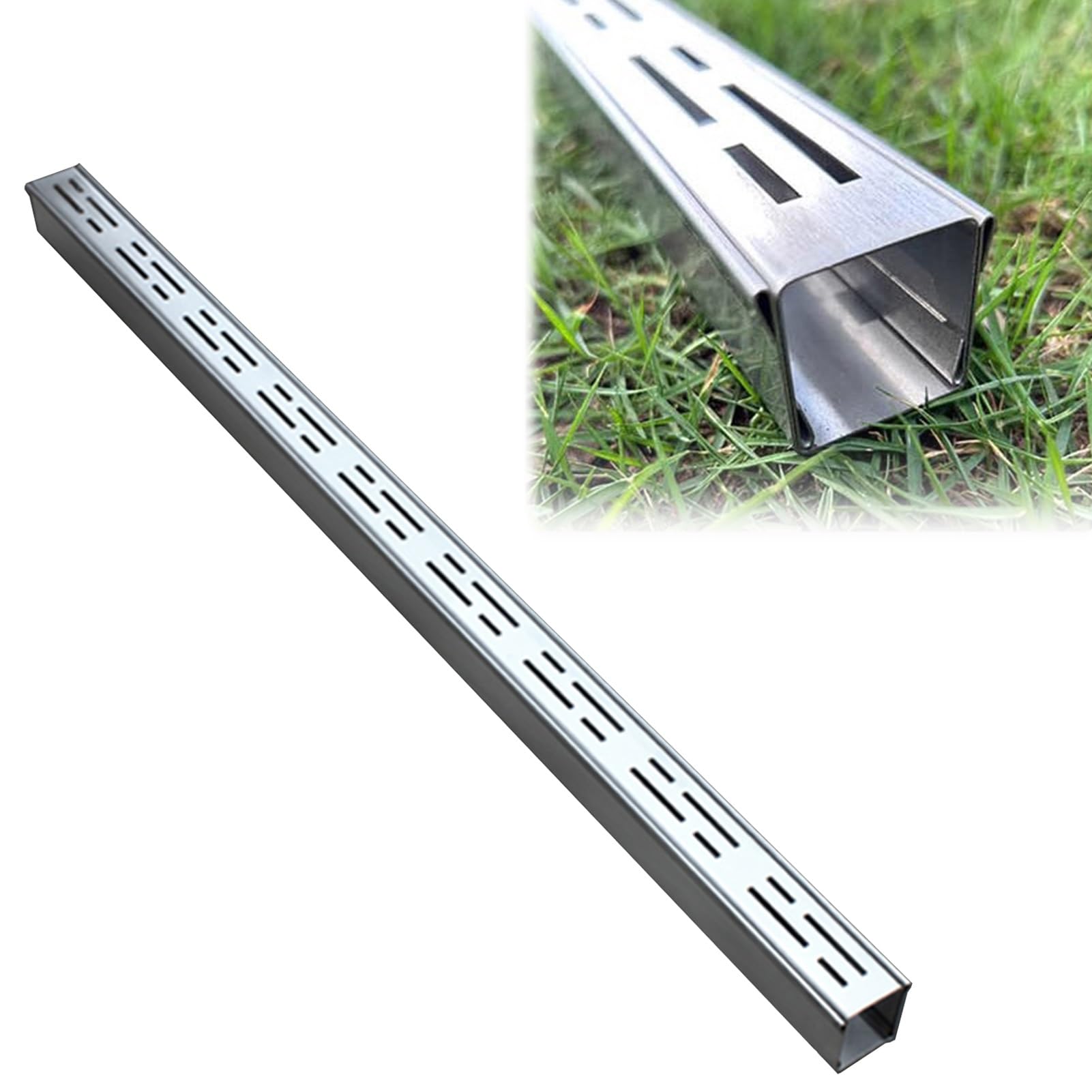 Blazea Metal Trench Drain System Outdoor, Shower Drainage Channel Pipe, Linear Channel Drain Kit for Driveway/Yard/Patio/Sidewalk/Paver(7x3cm(2 3/4x1 1/8