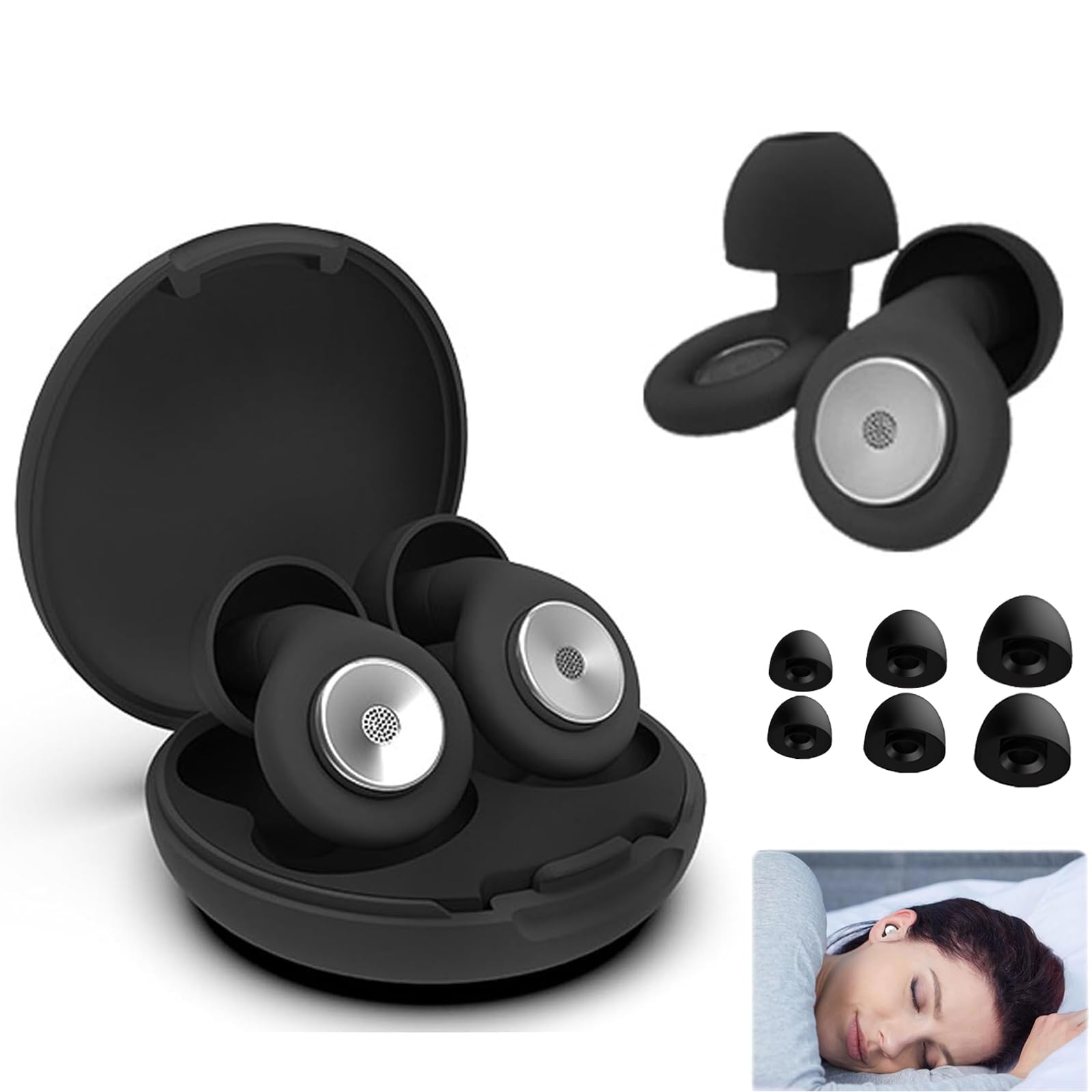 Earbuds Noise Cancellation, Ear Plugs for Sleeping, Earplugs for Noise Cancelling-45db, Earplugs with Eartips and Carrying Case for Sleeping, Concert, Working, Studying, Traveling (Black)