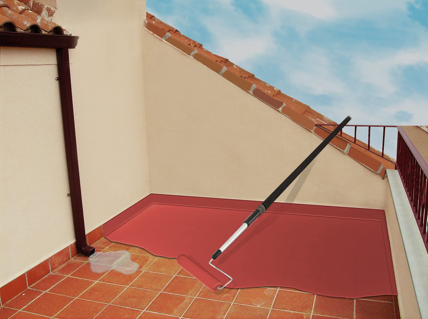 fischer - Impermeabilizante Elástico Rojo para Tejas y Baldosas, Fácilmente Aplicable en Horizontal y Vertical, Resistente al Agua y a la Intemperie, Impermeabilizante Rojo Sin Fibras (4 Litros)