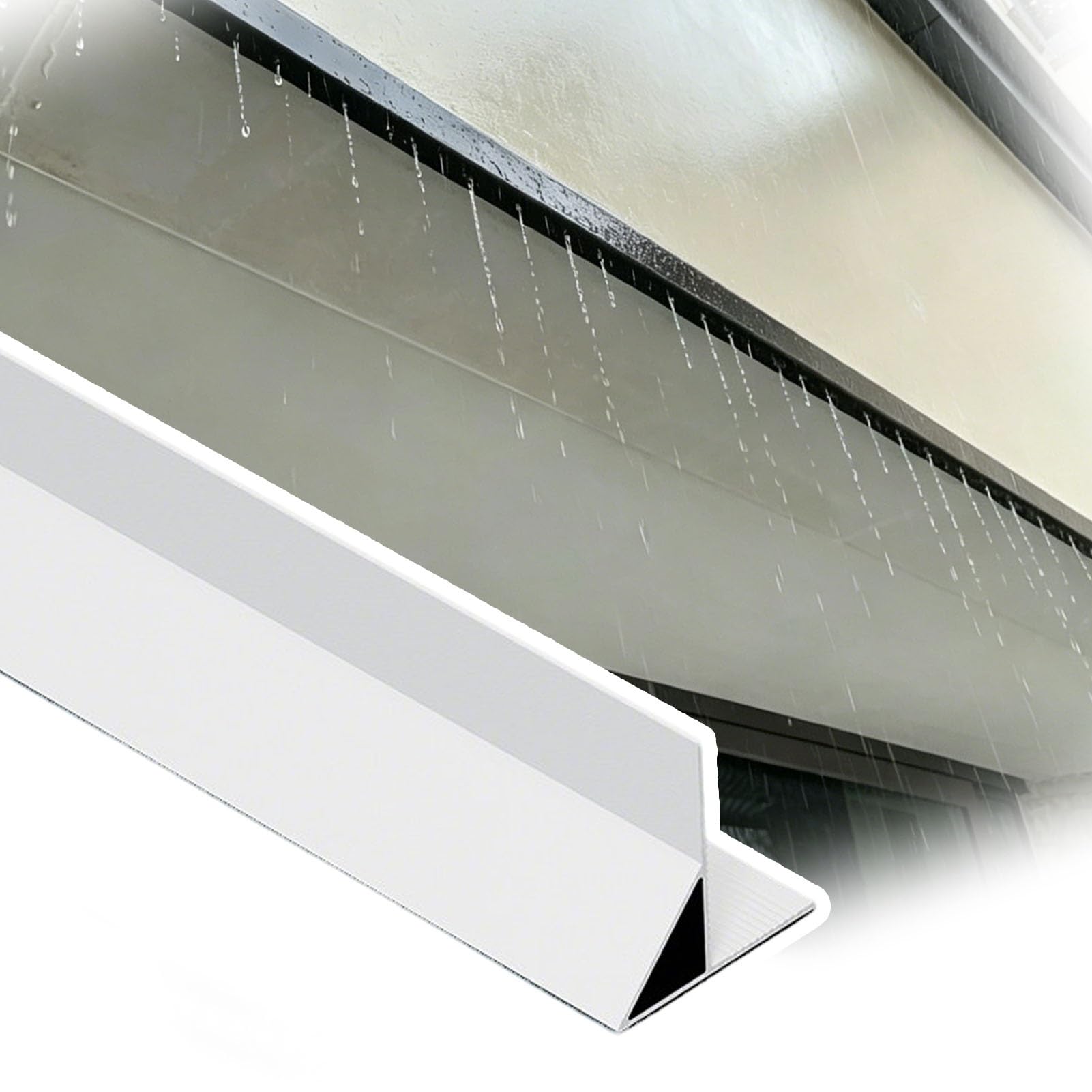 Exterior Doors Aluminum Rain Diverter Trim, Balcony Drip Edge Guard, Eave Rainwater Deflector Strip, Anti-Runoff Rainwater Gutters Prevent Backflow(White,1 Pack)