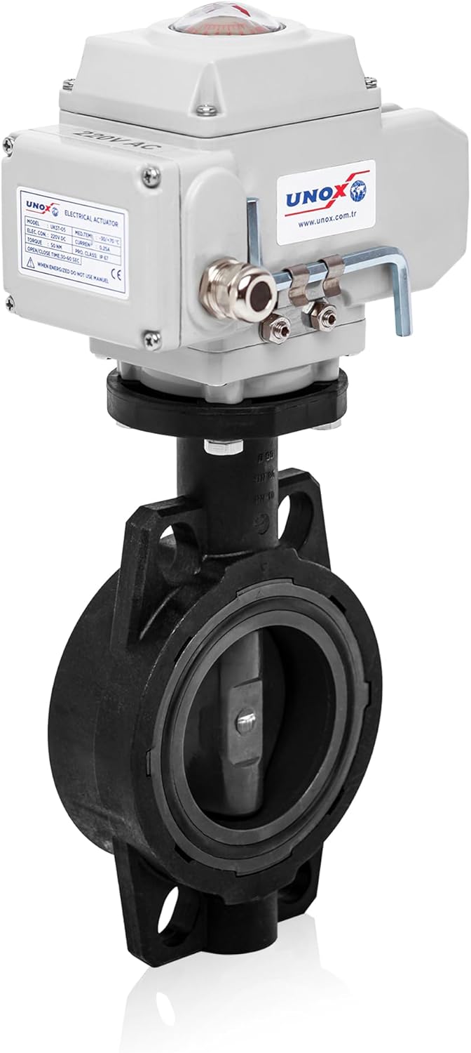 UNOX Butterfly Valve Ø110 (4") 110V AC with Electric Actuator Wafer Type U-PVC Body for Water | Industrial Motorized Butterfly Valves