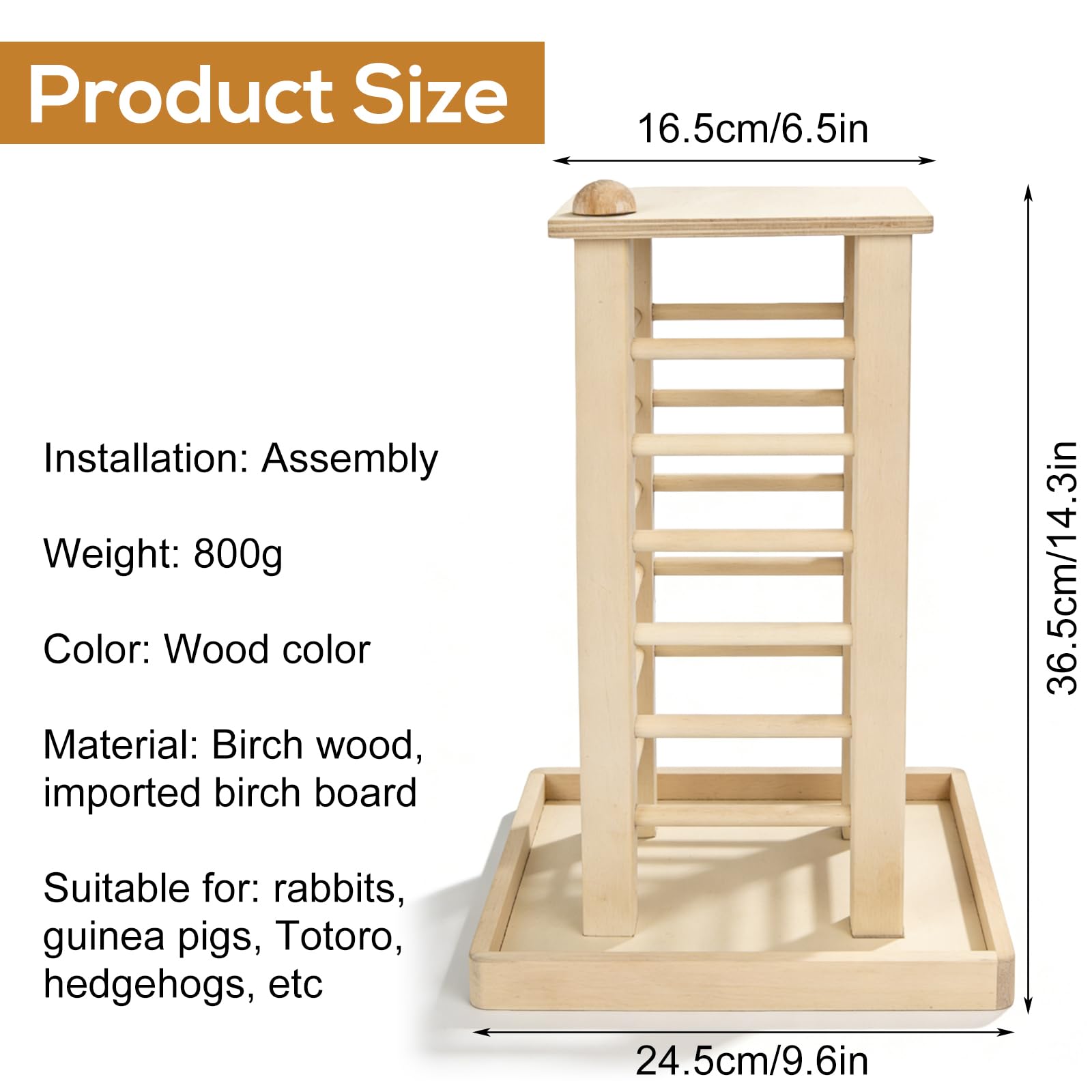 Comedero para conejos, comederos de heno, 36,5 x 24,5 x 16,5 cm, comedero de madera para mascotas pequeñas, conejos, chinchilla, soporte estable en forma de cubo