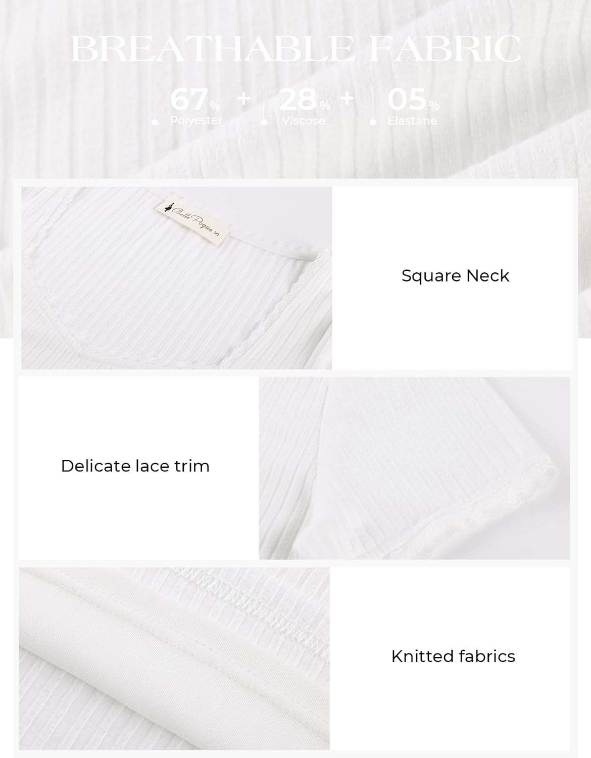 Belle Poque Women's Short Sleeve Square Neck Tops Slim Fit Ribbed Knit Basic Tee Tops Spring Summer Casual 2026 - Image 6