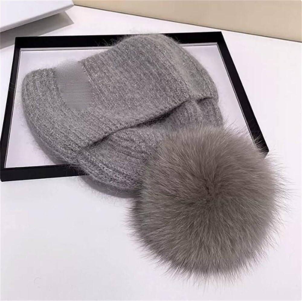 Gorro de Invierno para Mujer, Gorro de Punto con pompón, Gorro para Mujer (Beige, Talla única)