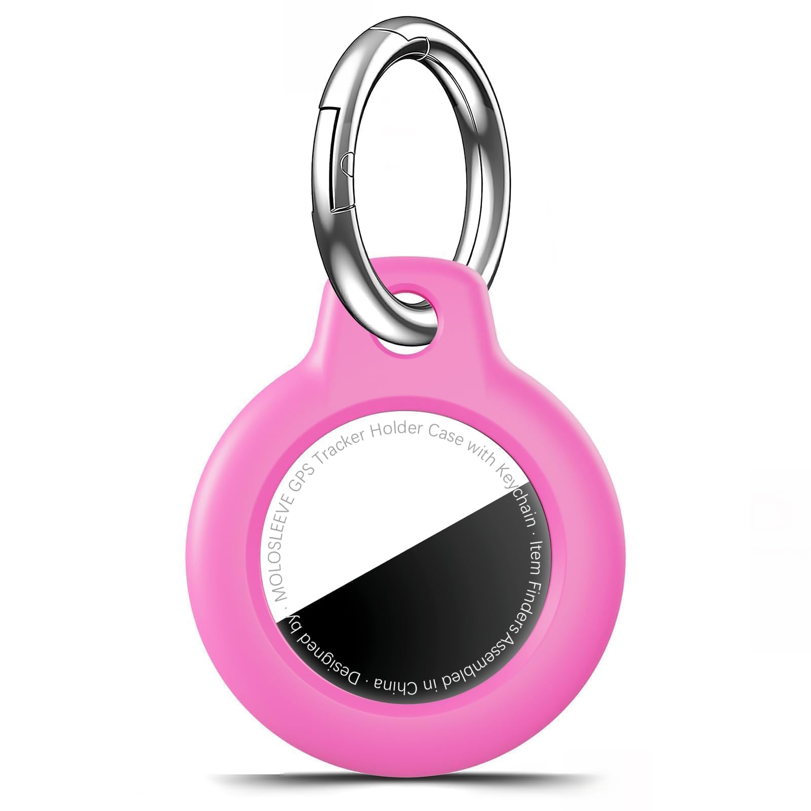MOLOSLEEVE for Airtag Holder Case with Keychain, Shockproof GPS Cover Anti-Scratch Key Chain for Air Tags, for Airtag Accessories for GPS Item Tracker Cases for Bags, Luggages, Rose Red