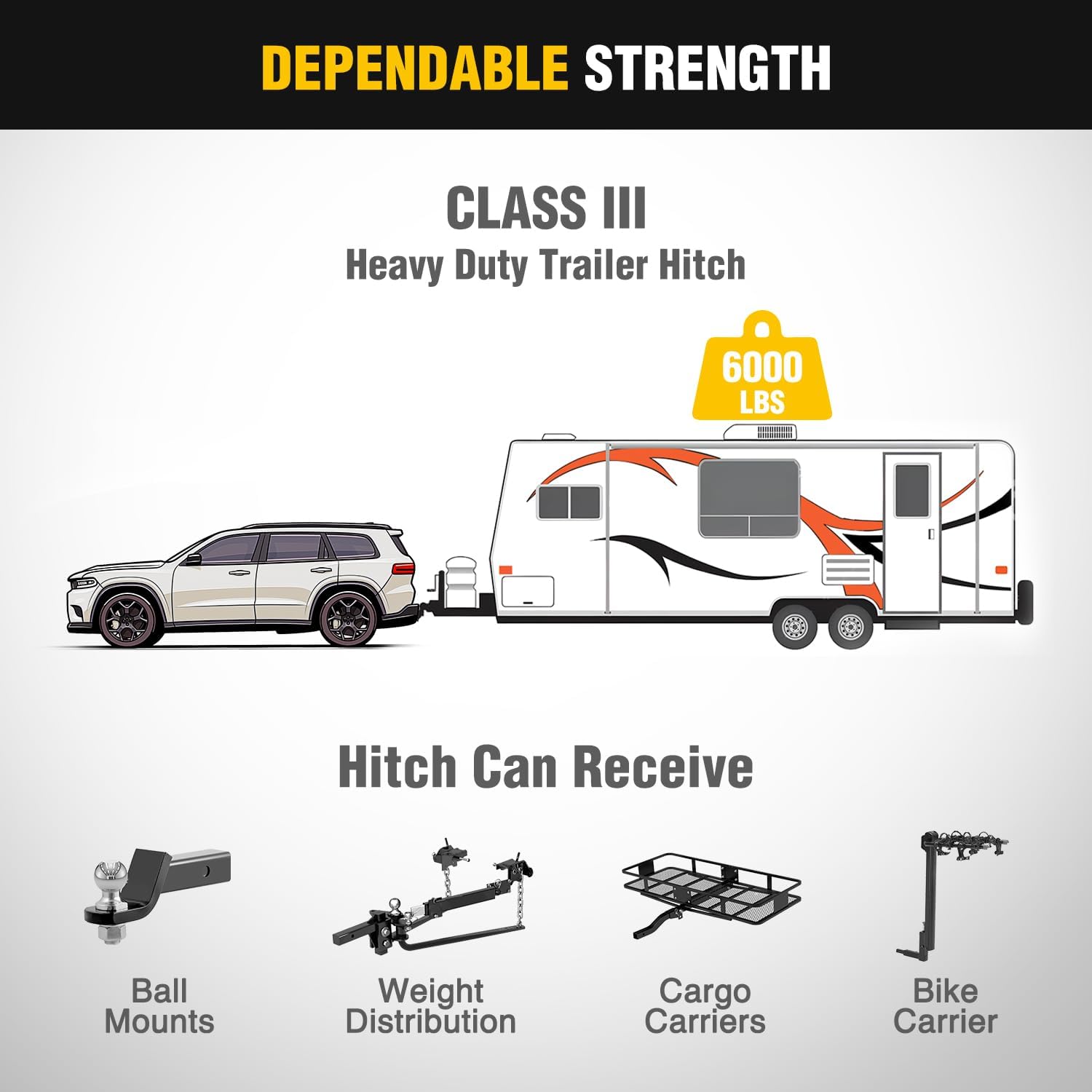 Nilight Class 3 Trailer Hitch Fits Dodge Durango 2011-2024 & Jeep Grand Cherokee 2012-2021 2-inch Hitch Receiver Multi-Fit Hitch to Receive Ball Mount Cargo Carrier Bike Rack Tow Hook