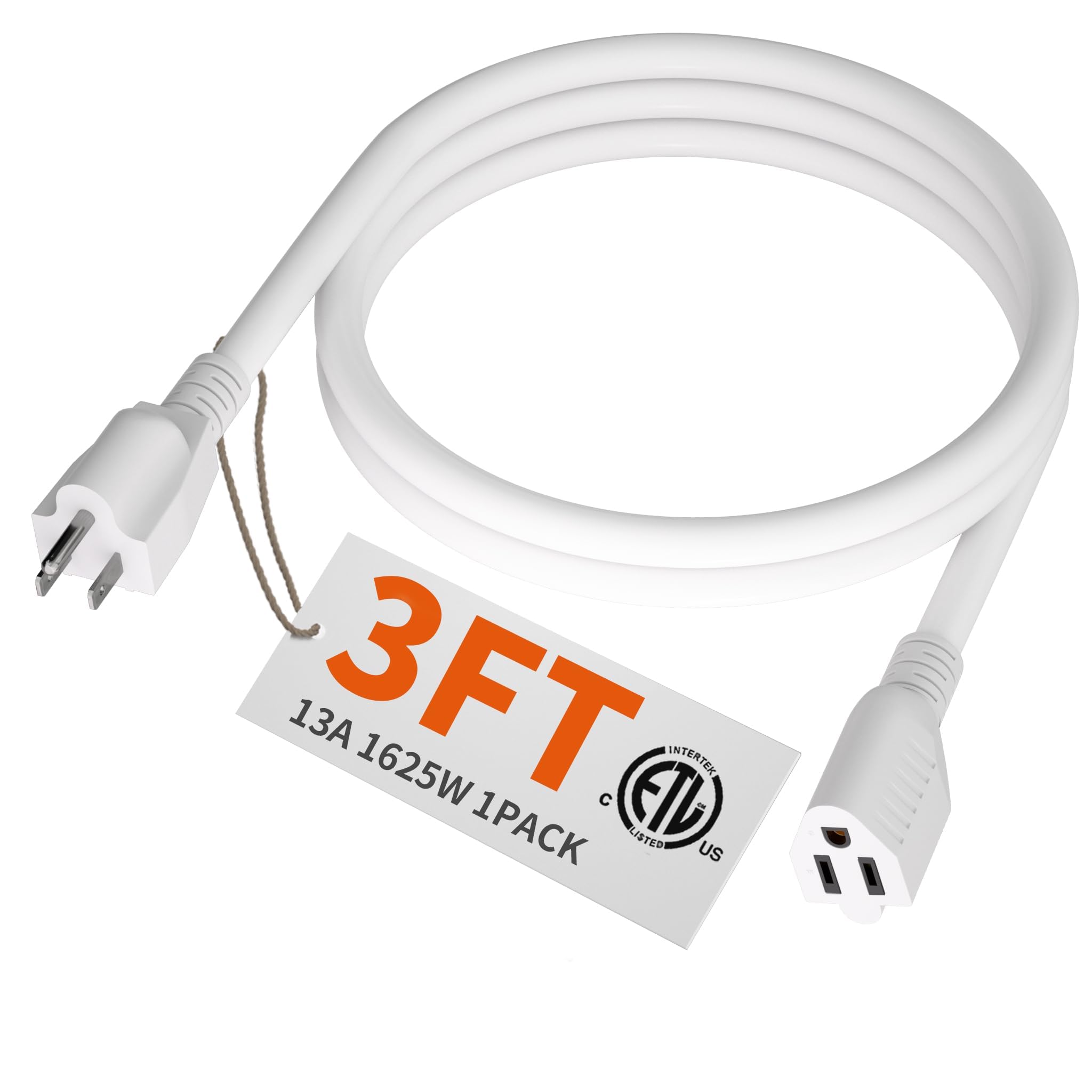 HUANCHAIN White Extension Cord 3 FT, 16 Gauge, Outdoor Electric Cable