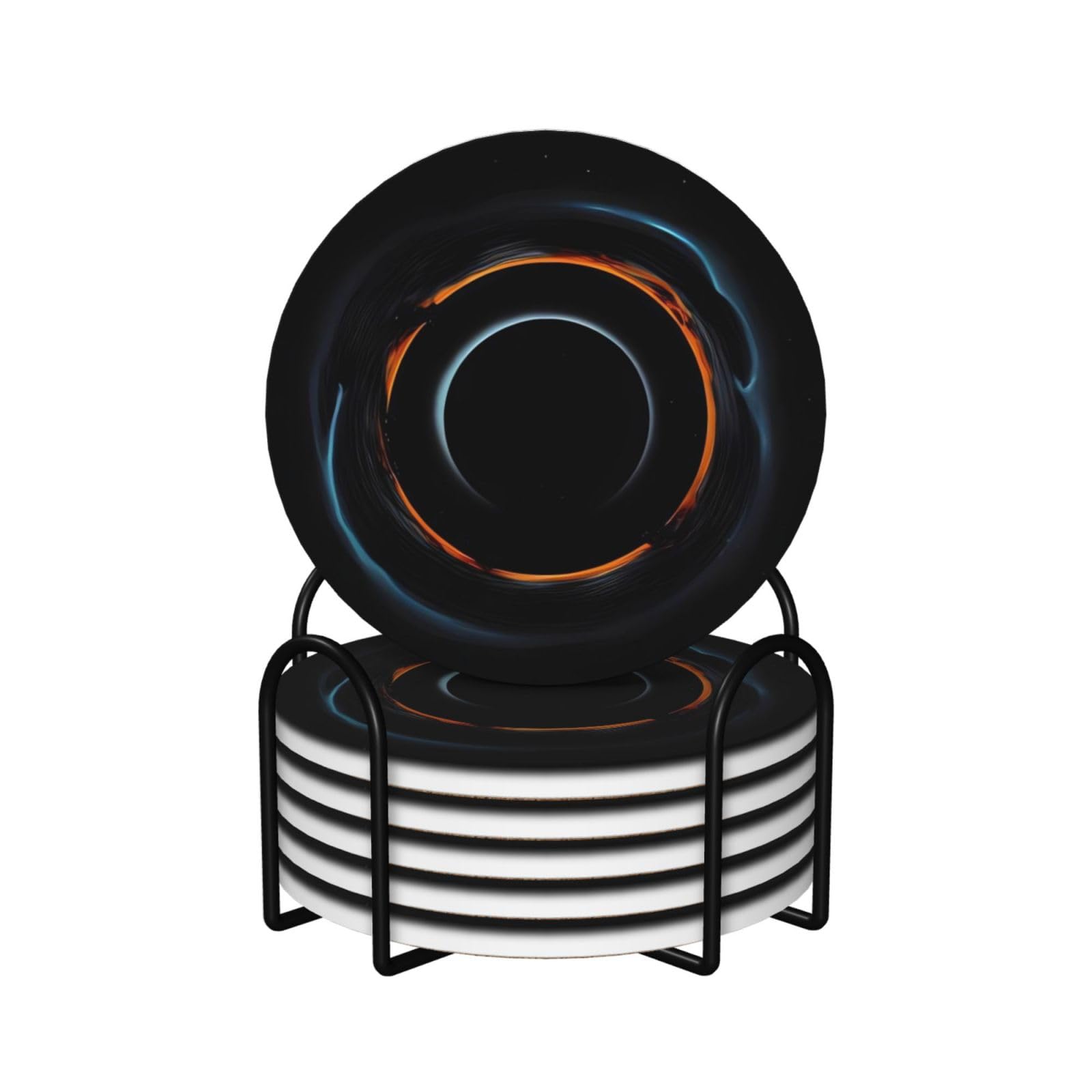 Dessous de verre en céramique liège support métal motif trou noir espace univers