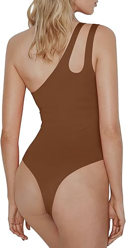 Vista 2 de SAUNGKUAI Body sexy de un hombro para mujer, sin mangas, con recorte, parte superior sin mangas, traje de cuerpo en V, espalda descubierta, control