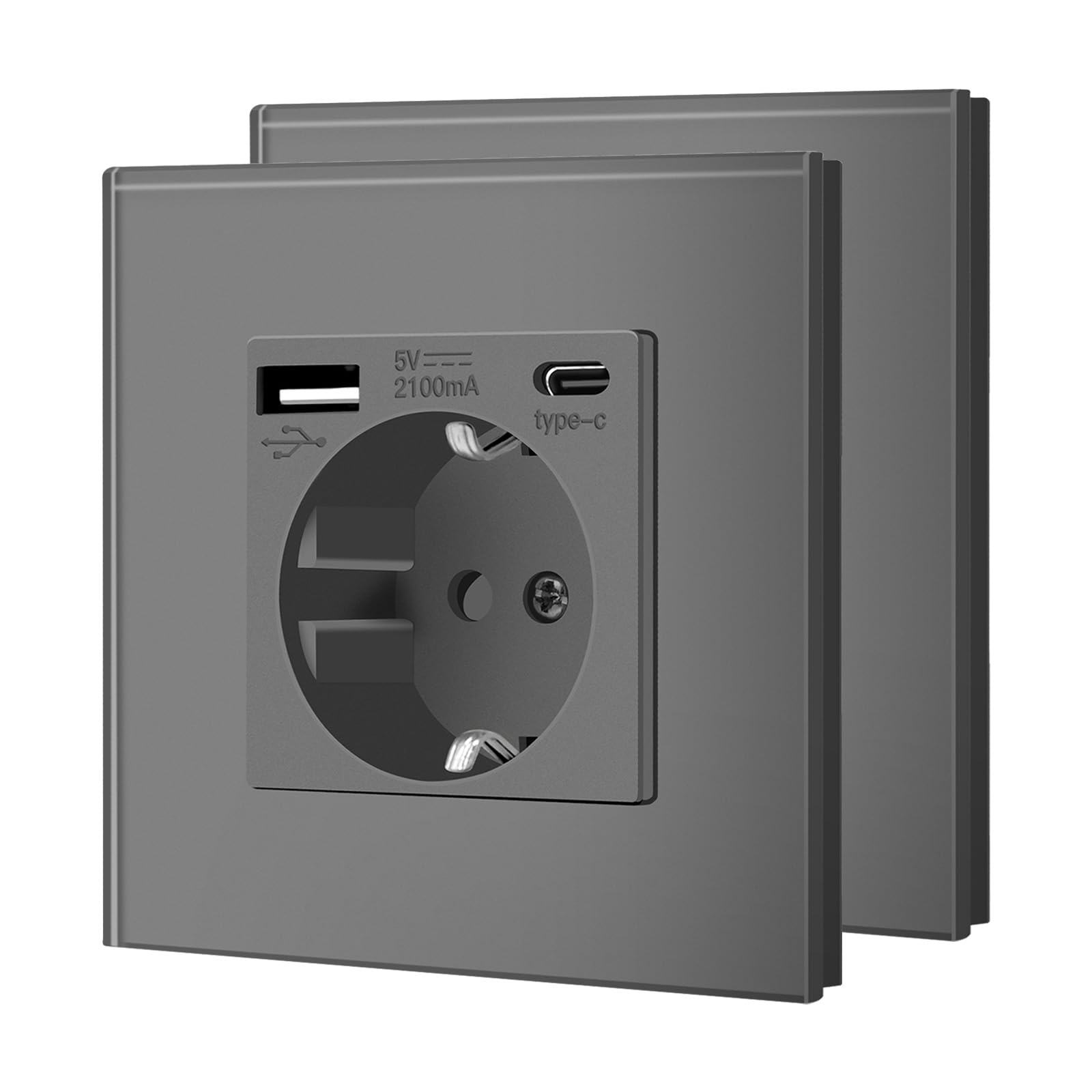 BSEED Enchufe de Pared con USB C,Enchufes Dobles Empotrados con Cristal,Toma de Corriente,Seguridad infantil,Fácil de Instalar,M Serie,2 Enchufes con USB y Tipo C,157mm Blanco — view 51