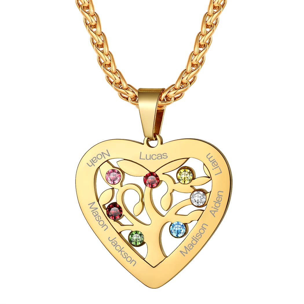 Suplight Collana da Donna con Albero della Vita Cuore Personalizzata con Pietra di Nascita e 2-7 Nomi in Argento Sterling 925/Acciaio Inossidabile Confezione Regalo Per Donna e Ragazza