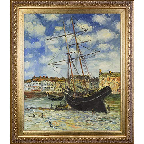 Overstockart Monet Barca a Bassa Marea, Fecamp 1881 Dipinto a Olio con Cornice in Legno Elegante, Gold Finish, 30' x 26'
