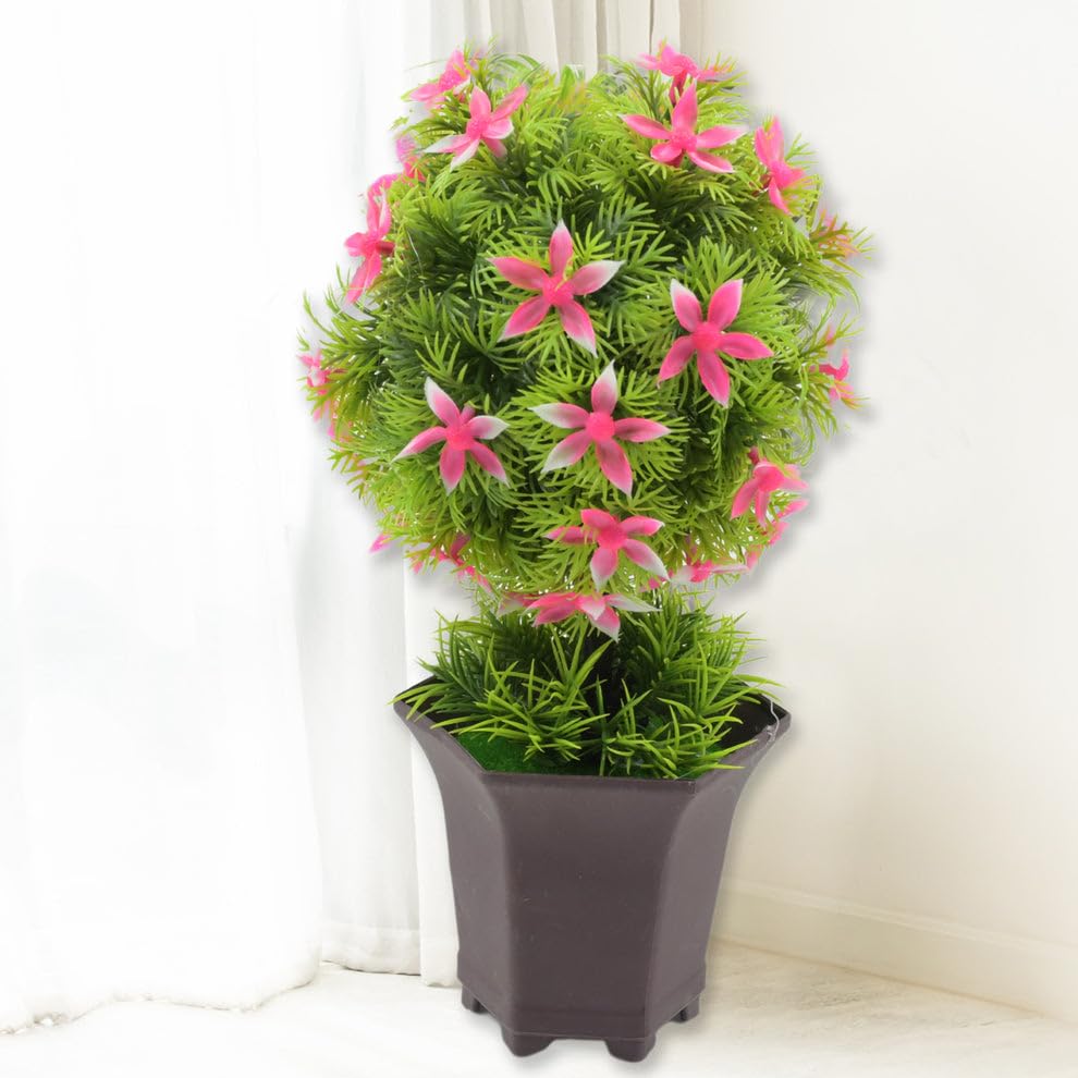 Image of Madhabi Artificial Flower Plant with Pot | Faux Potted Greenery with Pink Flowers for Tabletop, Living Room, Bedroom, Office Desk, Indoor Balcony, and Home Decoration (1 Pc)