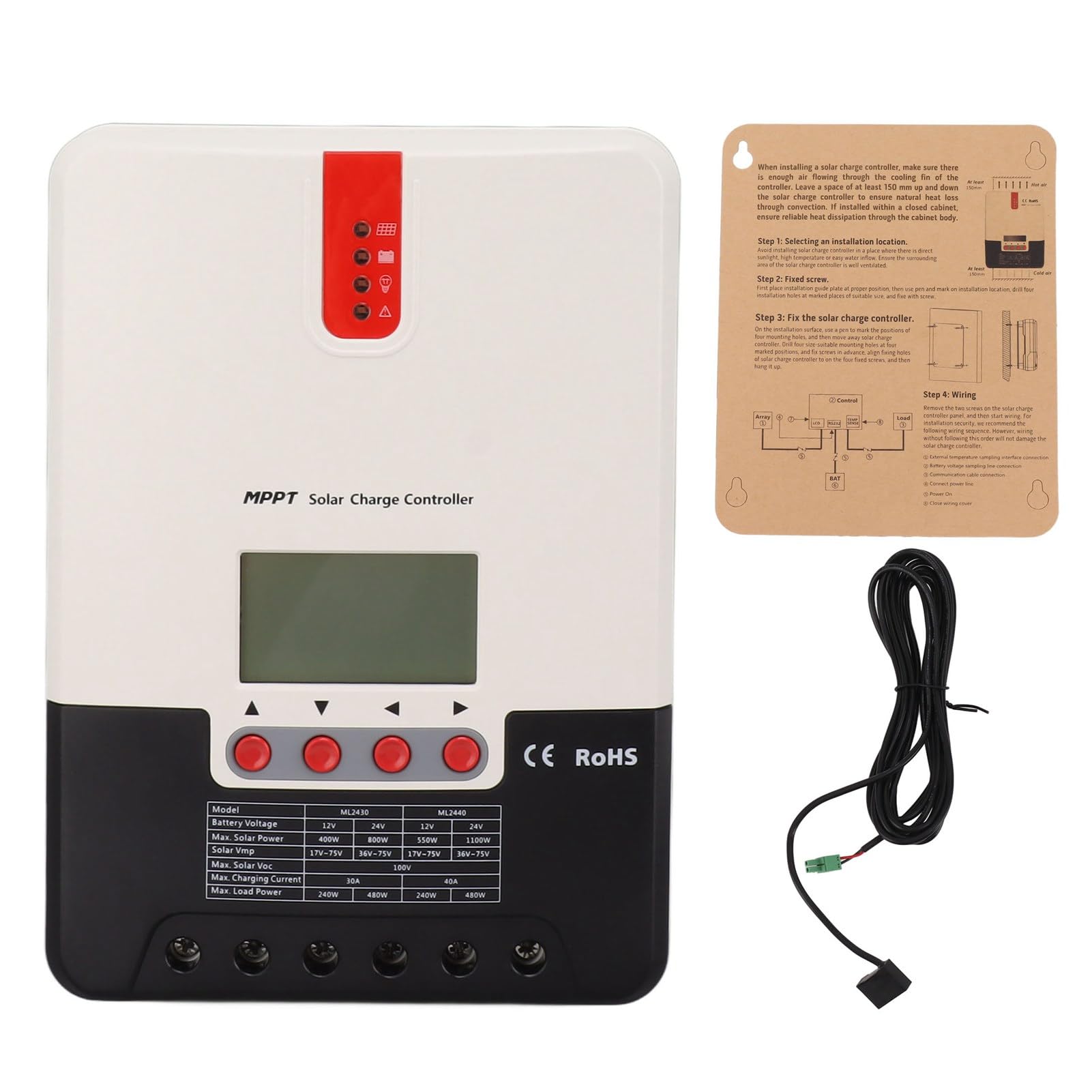 Regolatore di Carica Solare MPPT 40A 12V 24V Rilevamento Automatico