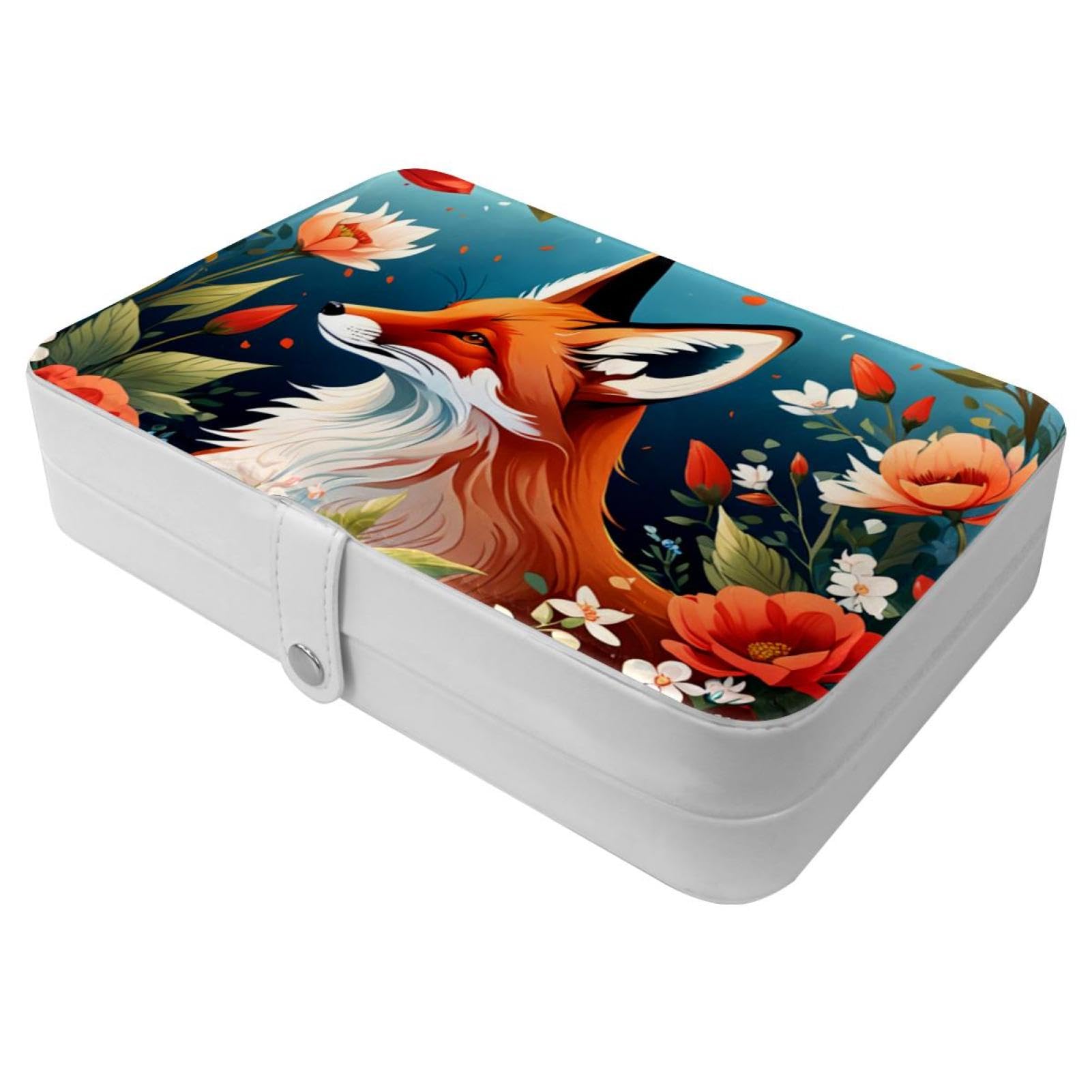 Boîte à bijoux pour femmes design raffiné fleurs et renard mignon