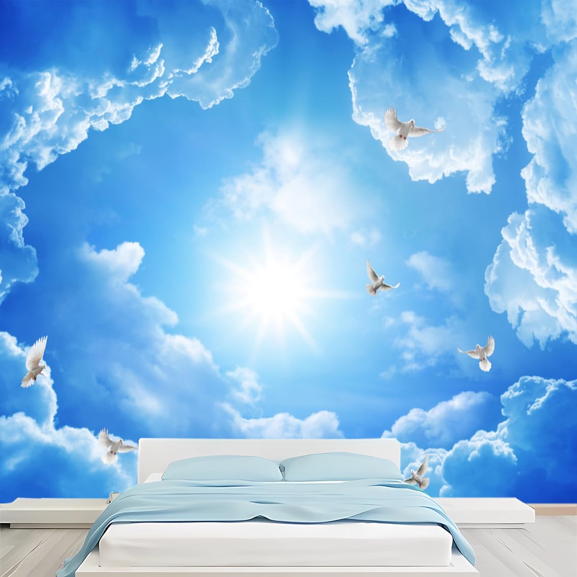 Dskjoviality Sky-14 Custom Size Wallpaper Mural Cloud Backdrop Sky Wallpaper Blue Sky And White Cloud Peel And Stick Wallpaper Applicable To Bedroom Living Room Children's Room