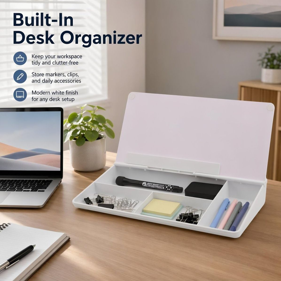 Glas Whiteboard für Schreibtisch mit Ablagefach und